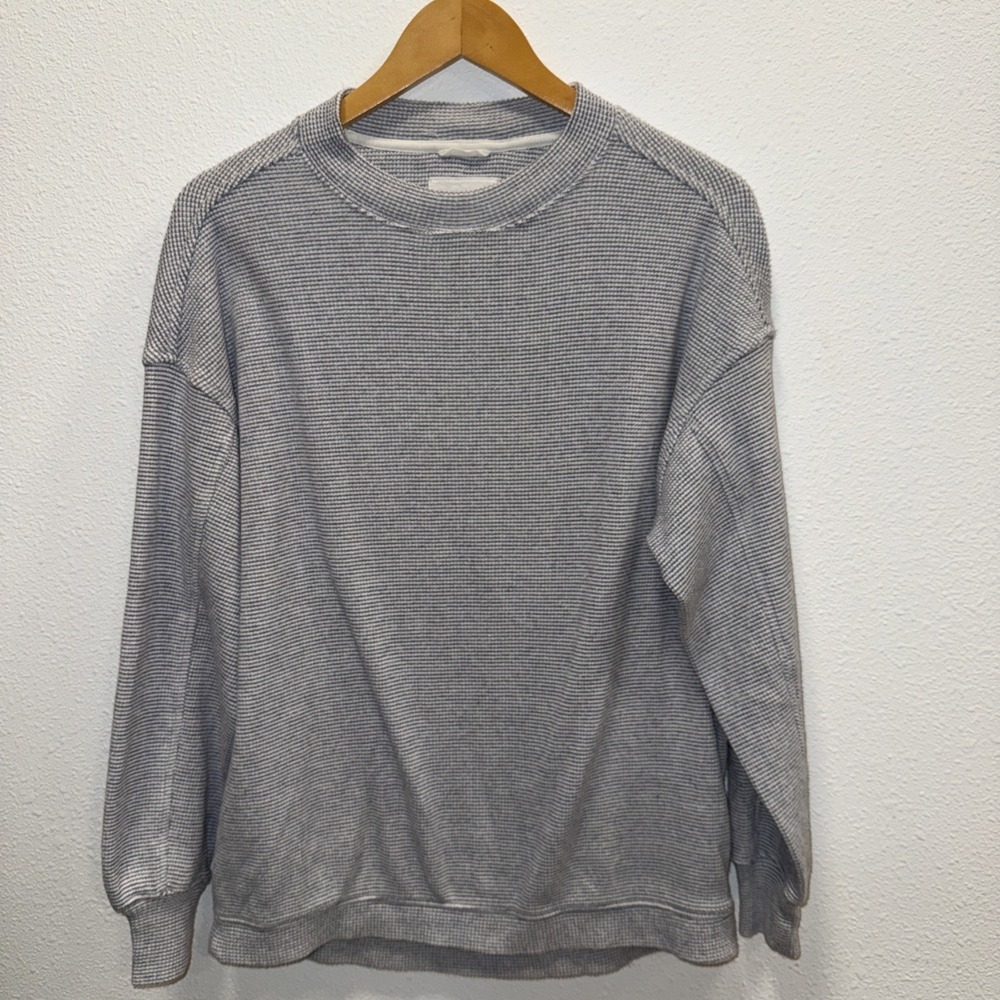 Aerie Men's Sz Xxs Waffle Knit Crew Neck Sweatshirt Gray Oversized‎ Spring